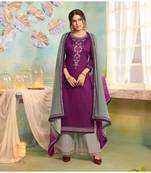 Partywear Purple Jam Cotton Silk Un-Stitched Plazzo Suits
