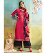 Partywear Pink Jam Cotton Silk Un-Stitched Plazzo Suits
