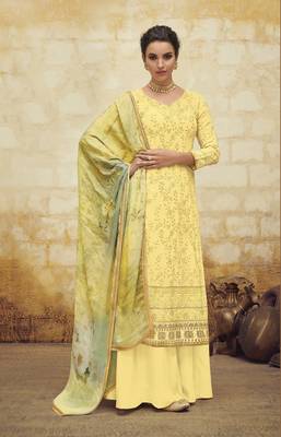 Yellow embroidered faux georgette salwar 1