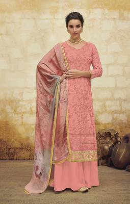 Pink embroidered faux georgette salwar 1