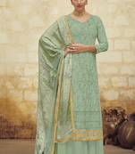 Teal embroidered faux georgette salwar