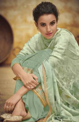 Teal embroidered faux georgette salwar 2