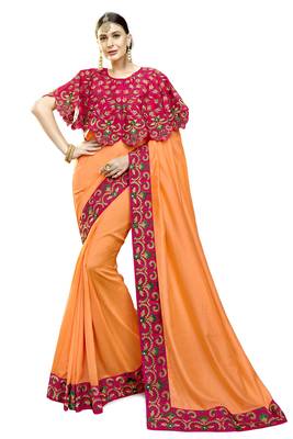 Orange Embroidered Cotton Silk Saree With Blouse 1