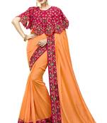 Orange Embroidered Cotton Silk Saree With Blouse