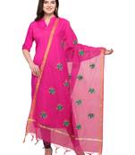 Pink Cotton Silk Embroidered Womens Dupatta