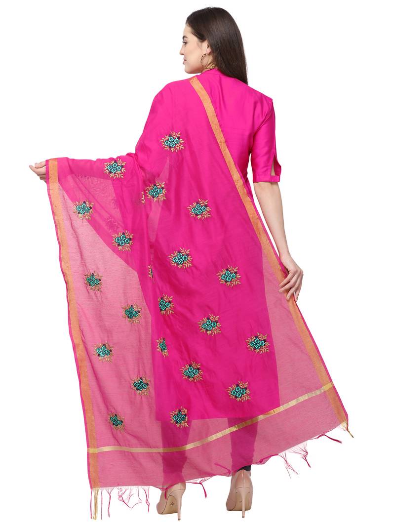 Pink Cotton Silk Embroidered Womens Dupatta