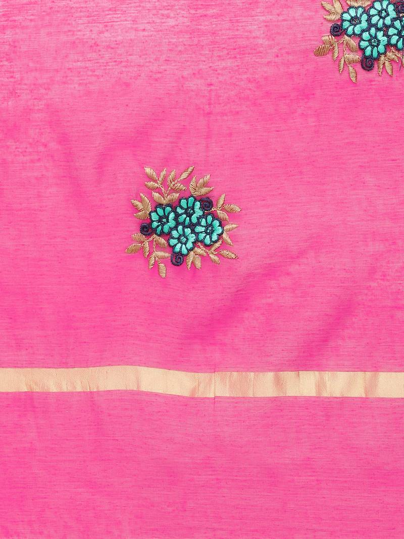 Pink Cotton Silk Embroidered Womens Dupatta