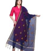 Navy Blue Cotton Silk Embroidered Womens Dupatta