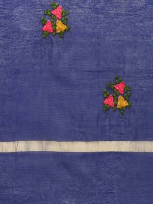 Navy Blue Cotton Silk Embroidered Womens Dupatta 4