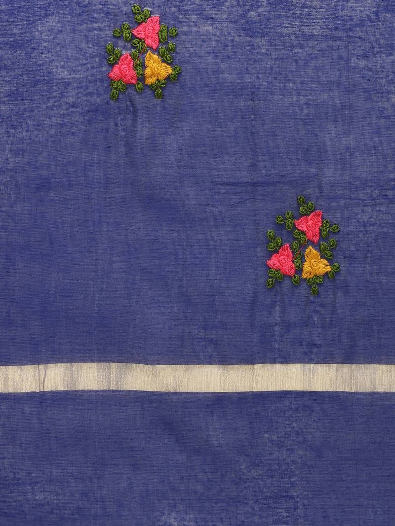 Navy Blue Cotton Silk Embroidered Womens Dupatta