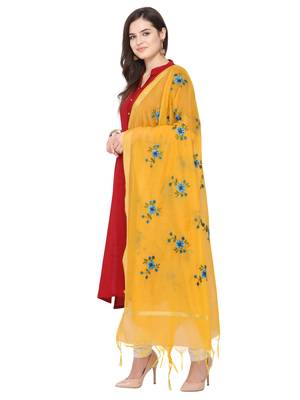 Yellow Cotton Silk Embroidered Womens Dupatta 2