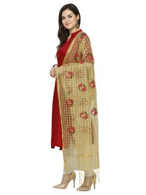 Beige Cotton Silk Embroidered Womens Dupatta 2