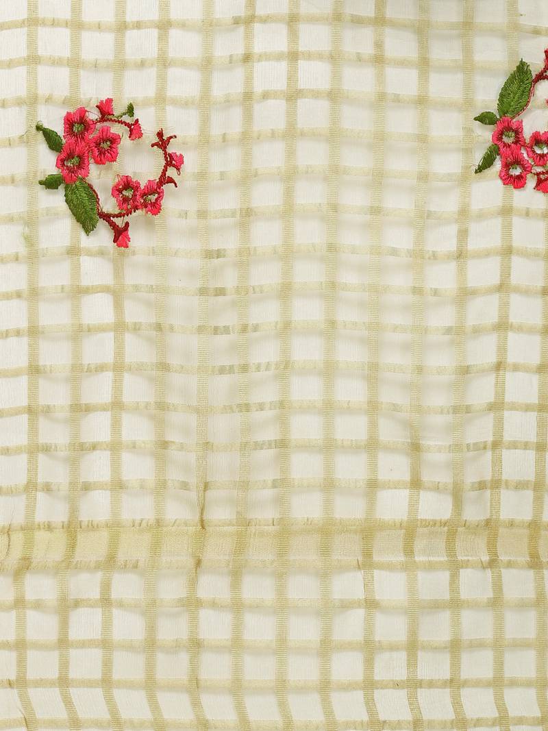 Beige Cotton Silk Embroidered Womens Dupatta