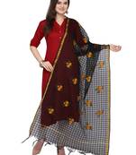 Black Cotton Silk Embroidered Womens Dupatta
