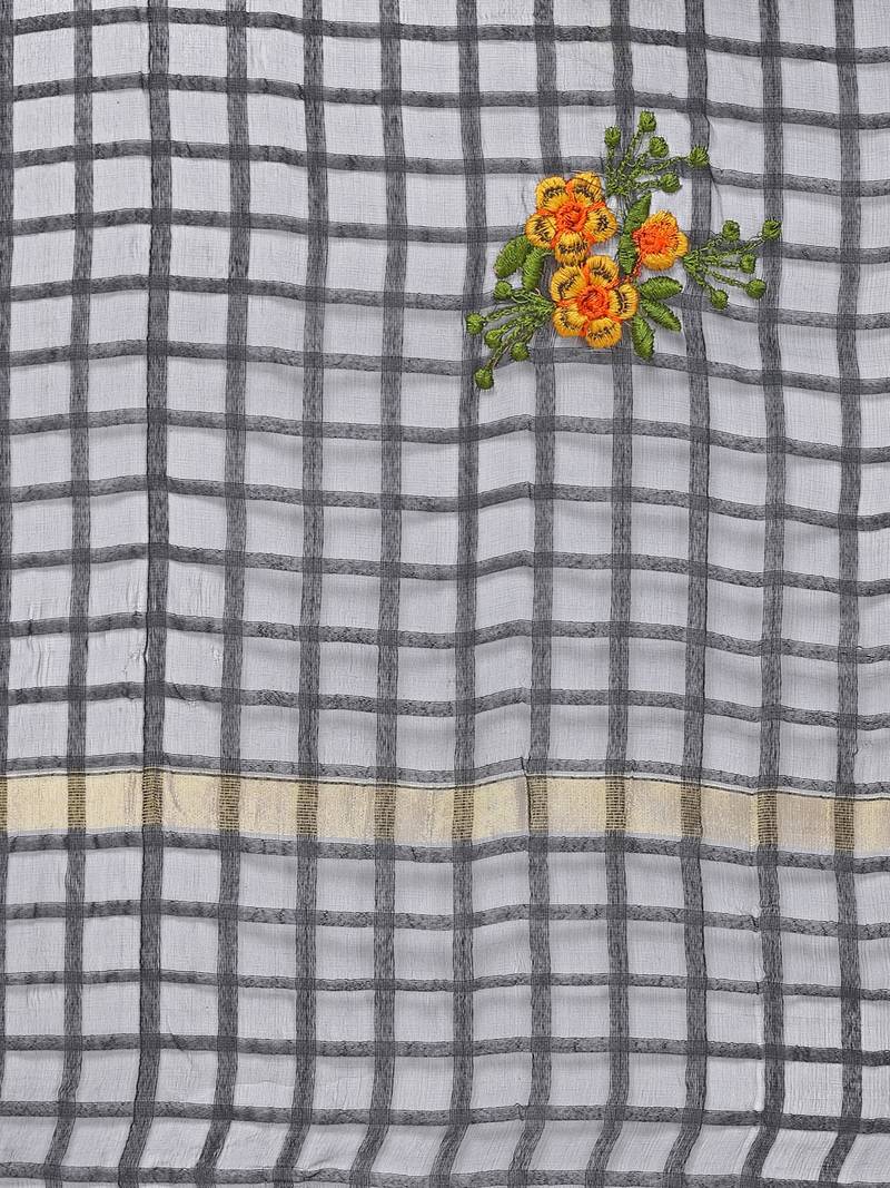 Black Cotton Silk Embroidered Womens Dupatta