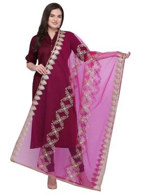 Rani Pink Net Gota Work Womens Dupatta 1