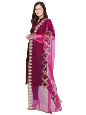 Rani Pink Net Gota Work Womens Dupatta 2
