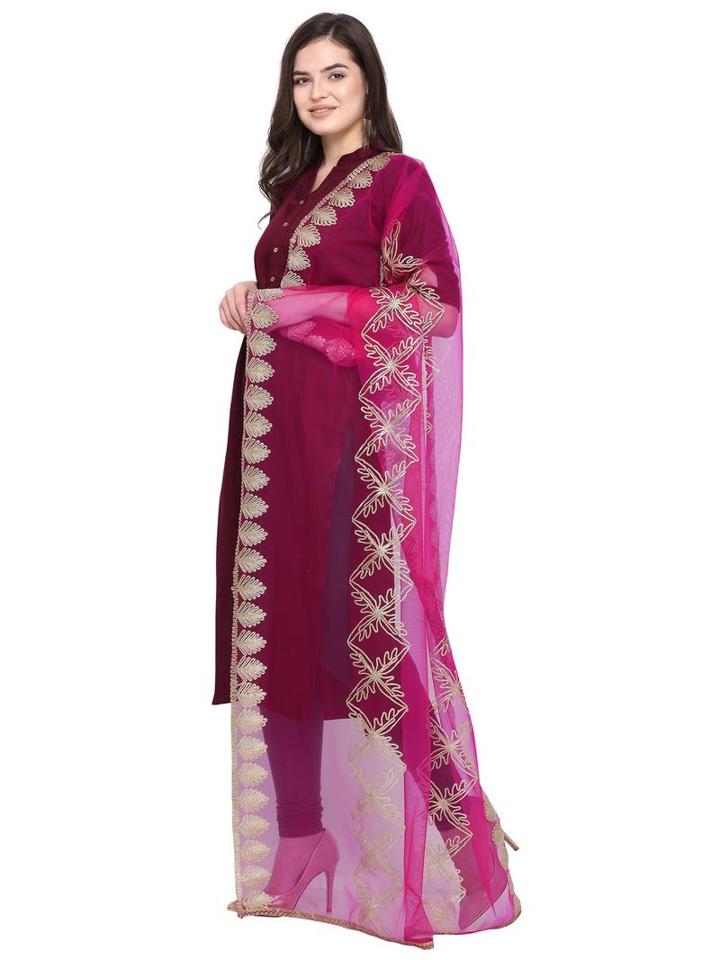 Rani Pink Net Gota Work Womens Dupatta