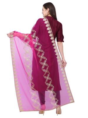 Rani Pink Net Gota Work Womens Dupatta 3