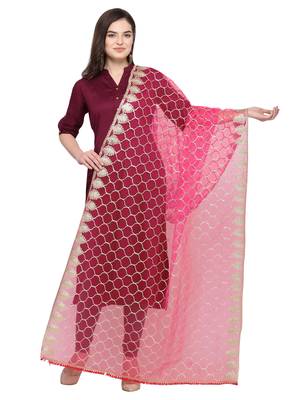 Peach Pink Net Gota Work Womens Dupatta 1