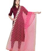 Peach Pink Net Gota Work Womens Dupatta