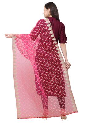 Peach Pink Net Gota Work Womens Dupatta 3