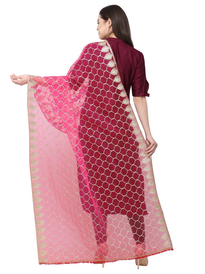 Peach Pink Net Gota Work Womens Dupatta
