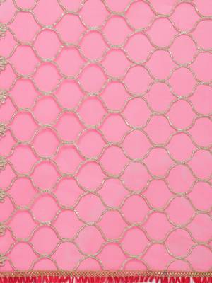 Peach Pink Net Gota Work Womens Dupatta 4