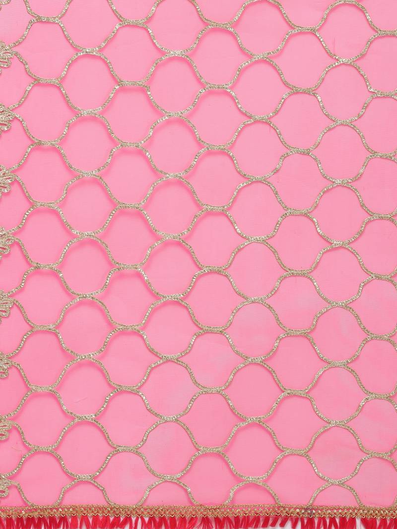 Peach Pink Net Gota Work Womens Dupatta