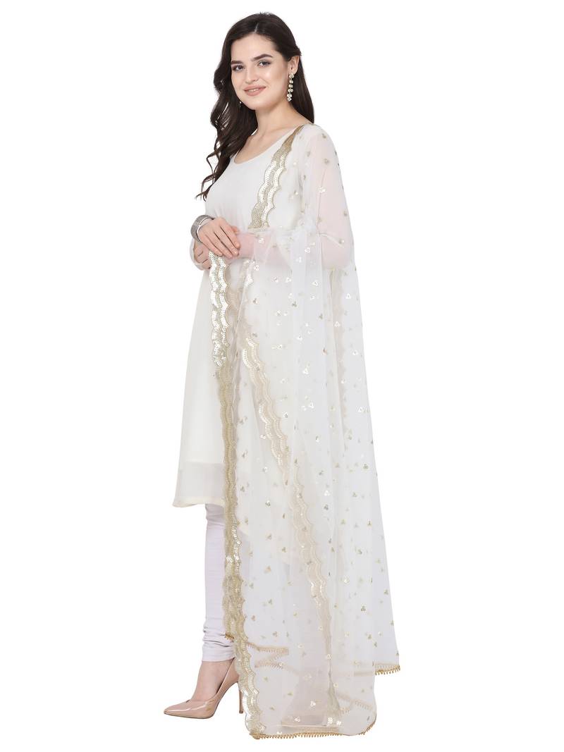 White Net Embroidered Womens Dupatta