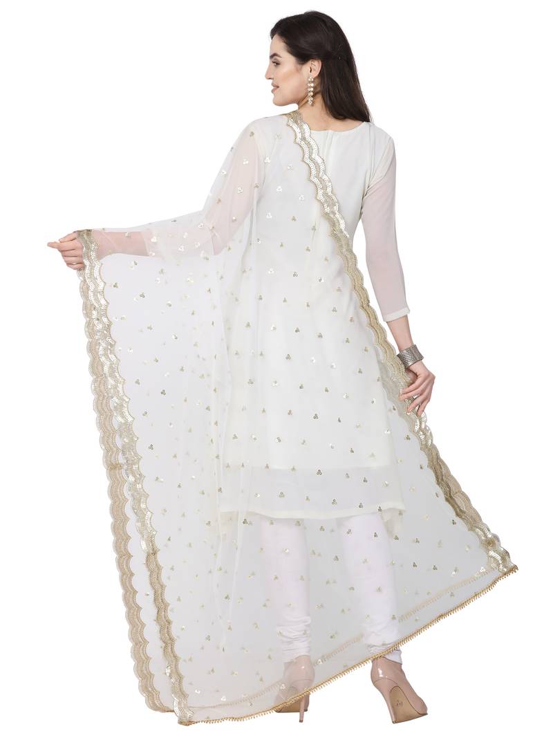 White Net Embroidered Womens Dupatta