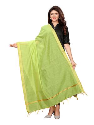 Green Cotton Silk Zari Patta Womens Dupatta 1