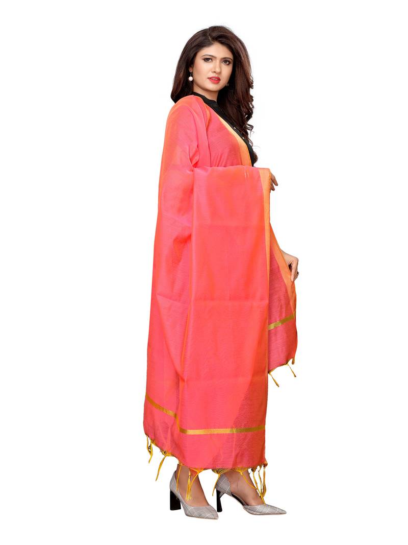 Pink Cotton Silk Zari Patta Womens Dupatta