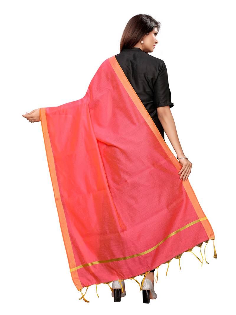 Pink Cotton Silk Zari Patta Womens Dupatta