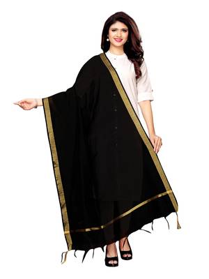 Black Cotton Silk Zari Patta Womens Dupatta 1