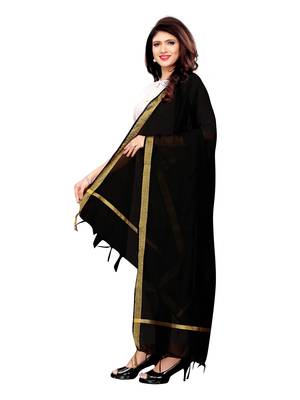 Black Cotton Silk Zari Patta Womens Dupatta 2