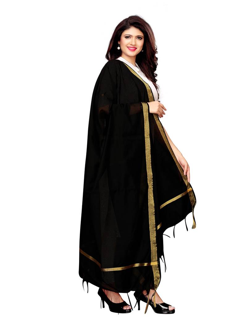 Black Cotton Silk Zari Patta Womens Dupatta
