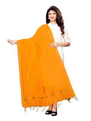 Yellow Cotton Silk Zari Patta Womens Dupatta 1
