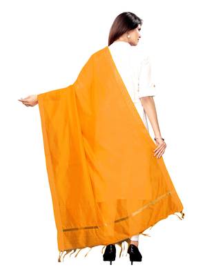 Yellow Cotton Silk Zari Patta Womens Dupatta 4