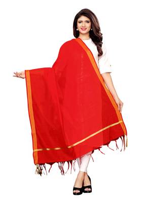 Red Cotton Silk Zari Patta Womens Dupatta 1
