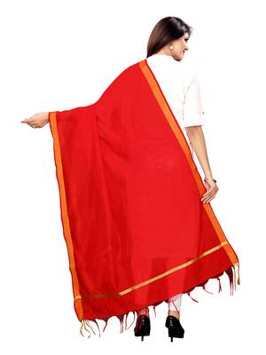 Red Cotton Silk Zari Patta Womens Dupatta 4