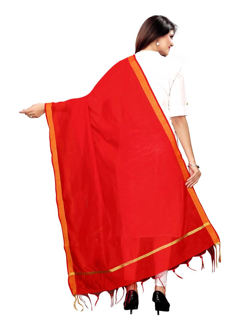 Red Cotton Silk Zari Patta Womens Dupatta
