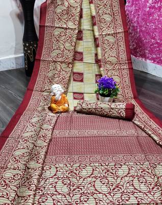 Maroon printed cotton saree with blouse 1