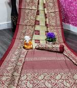 Maroon printed cotton saree with blouse