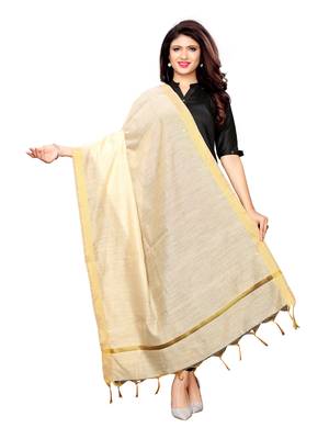 Beige Cotton Silk Zari Patta Womens Dupatta 1