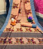 Peach printed cotton saree with blouse