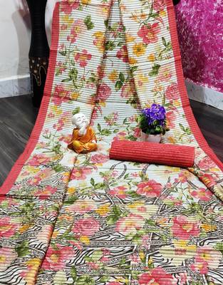 Red printed cotton saree with blouse 1