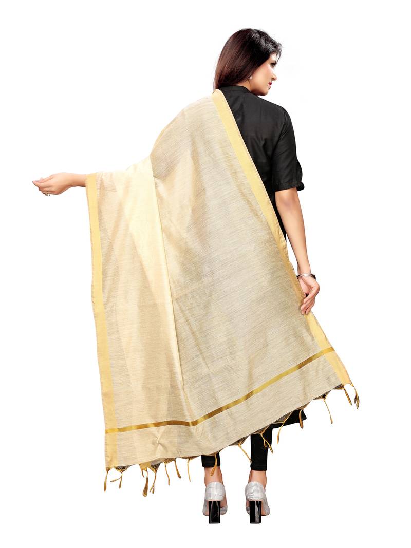Beige Cotton Silk Zari Patta Womens Dupatta