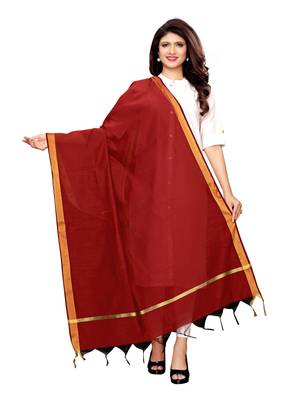 Maroon Cotton Silk Zari Patta Womens Dupatta 1