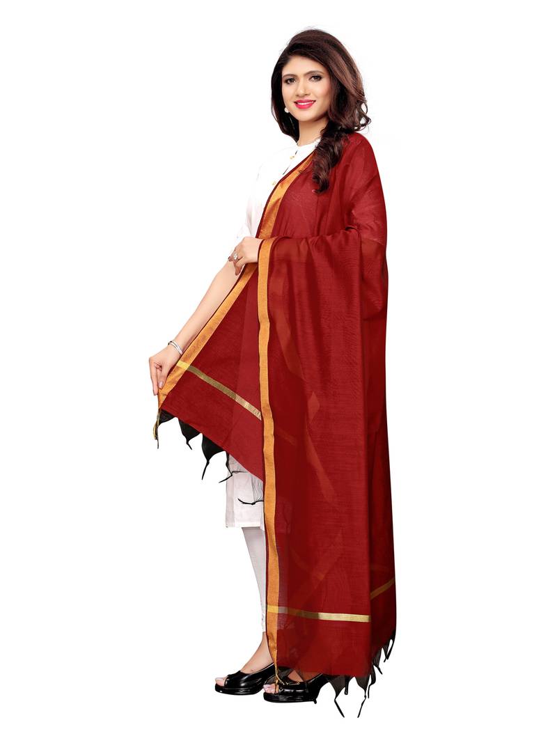 Maroon Cotton Silk Zari Patta Womens Dupatta
